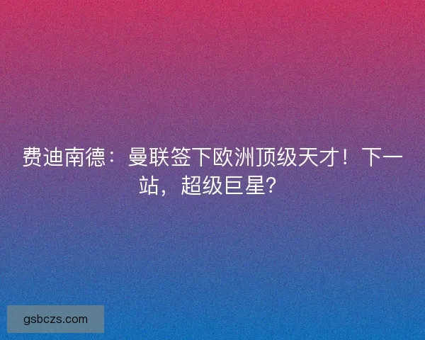 费迪南德：曼联签下欧洲顶级天才！下一站，超级巨星？