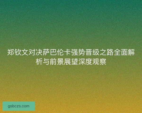 郑钦文对决萨巴伦卡强势晋级之路全面解析与前景展望深度观察