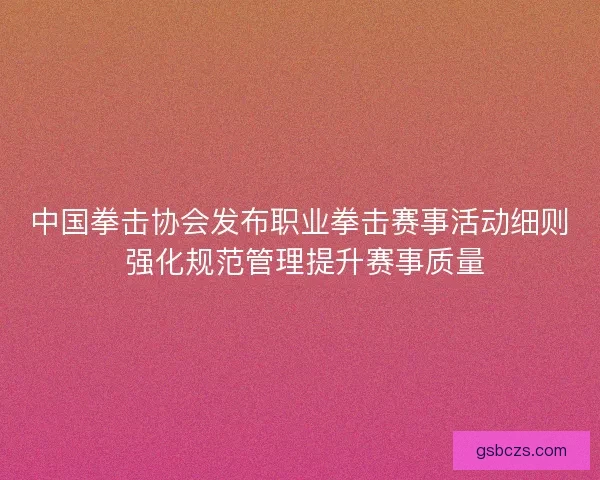 中国拳击协会发布职业拳击赛事活动细则 强化规范管理提升赛事质量